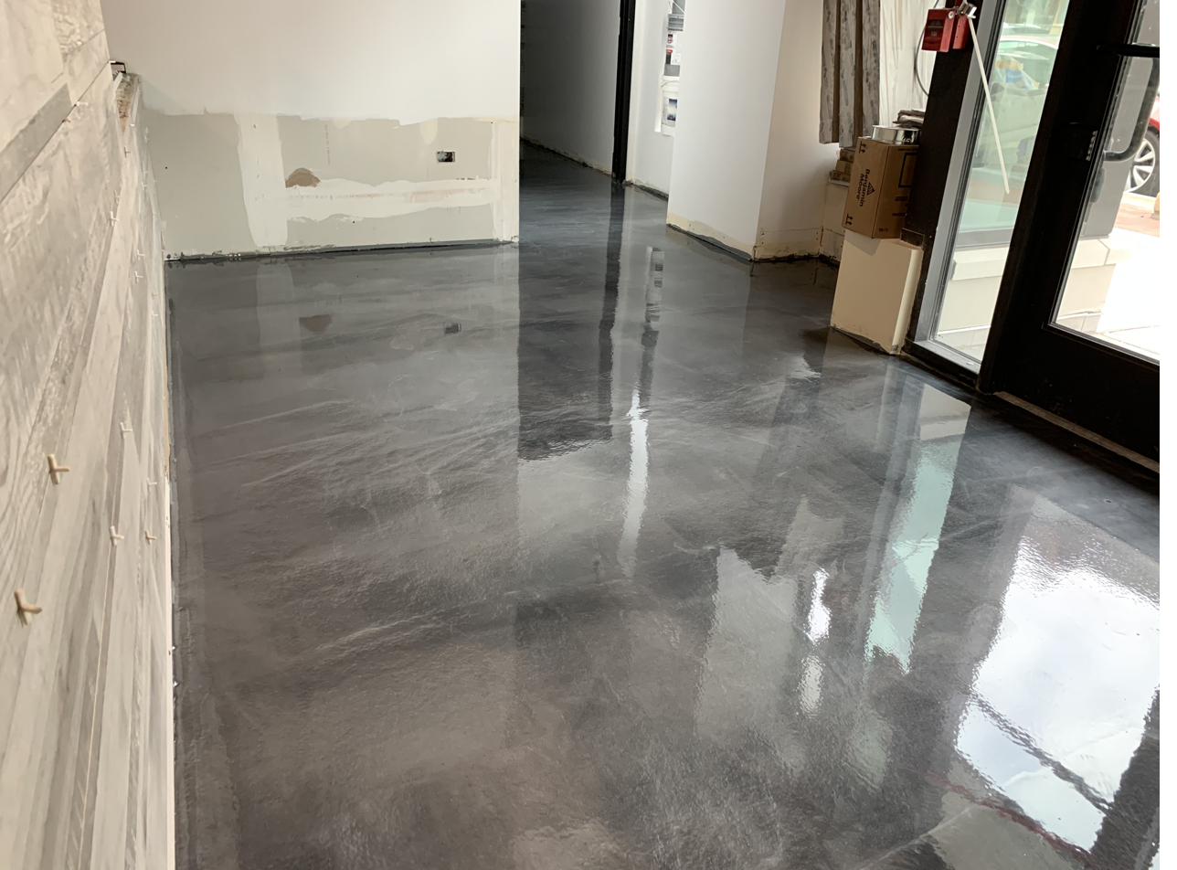 High gloss metallic epoxy hallway floor